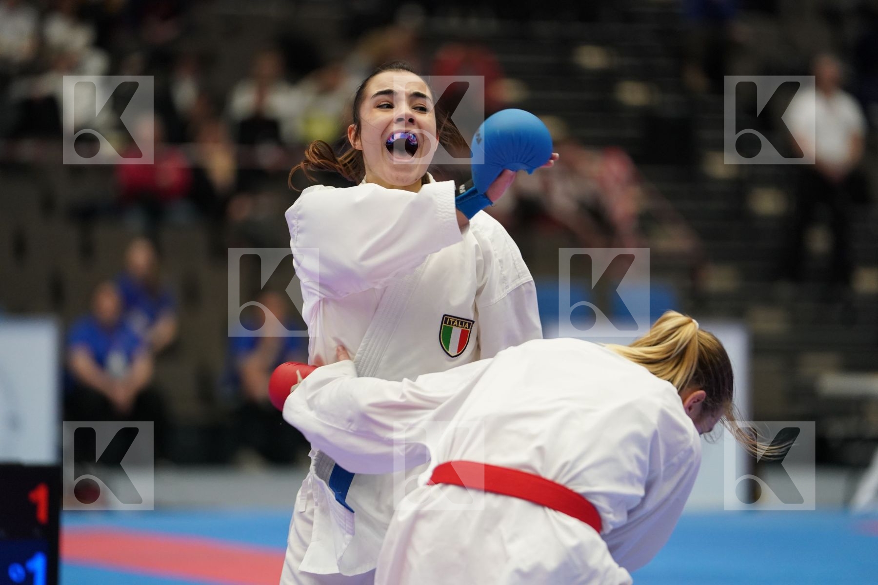 RODINA ANNA (RUSSIAN FEDERATION) vs MANGIACAPRA ALESSANDRA (ITALY) in Under 21 Kumite Female -61 Kg - Final bout