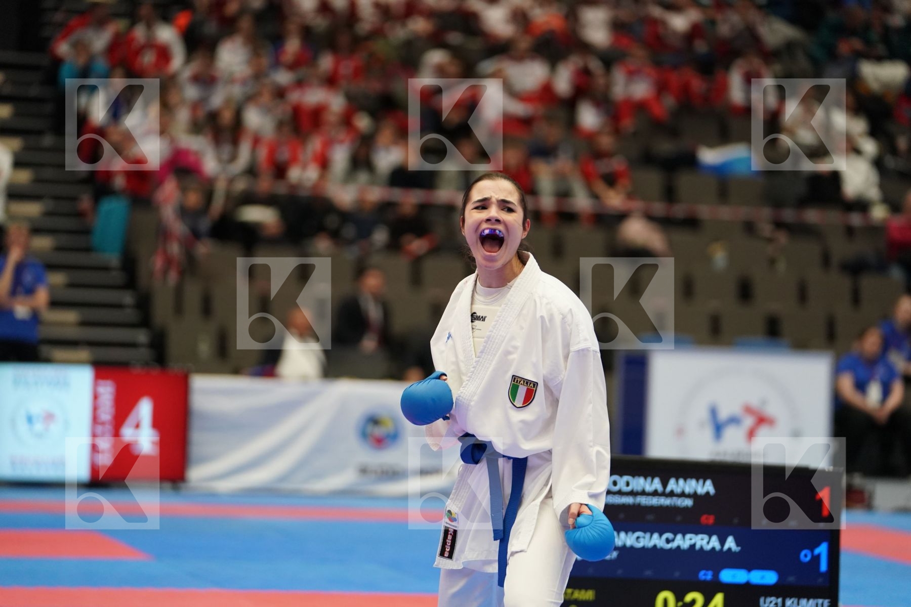 RODINA ANNA (RUSSIAN FEDERATION) vs MANGIACAPRA ALESSANDRA (ITALY) in Under 21 Kumite Female -61 Kg - Final bout