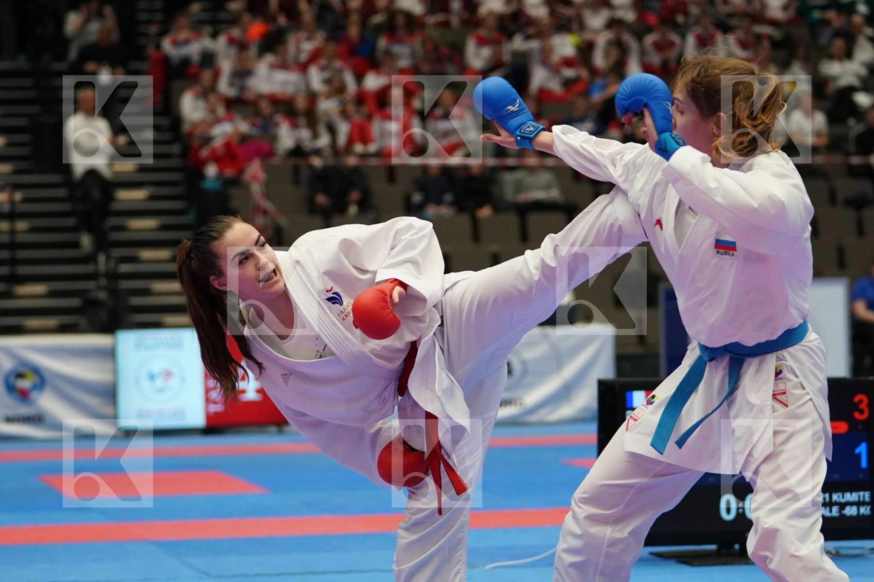 AVAZERI LEA (FRANCE) vs ISAEVA VICTORIA (RUSSIAN FEDERATION) in Under 21 Kumite Female -68 Kg - Final bout