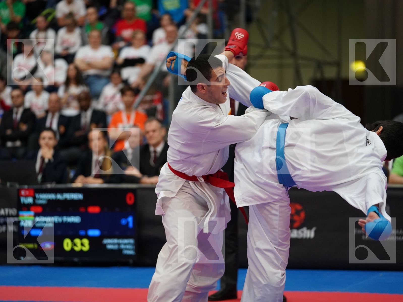 YAMAN ALPEREN (TURKEY) vs AGHAYEV FARID (AZERBAIJAN) in Junior Kumite Male -76 Kg - Final bout