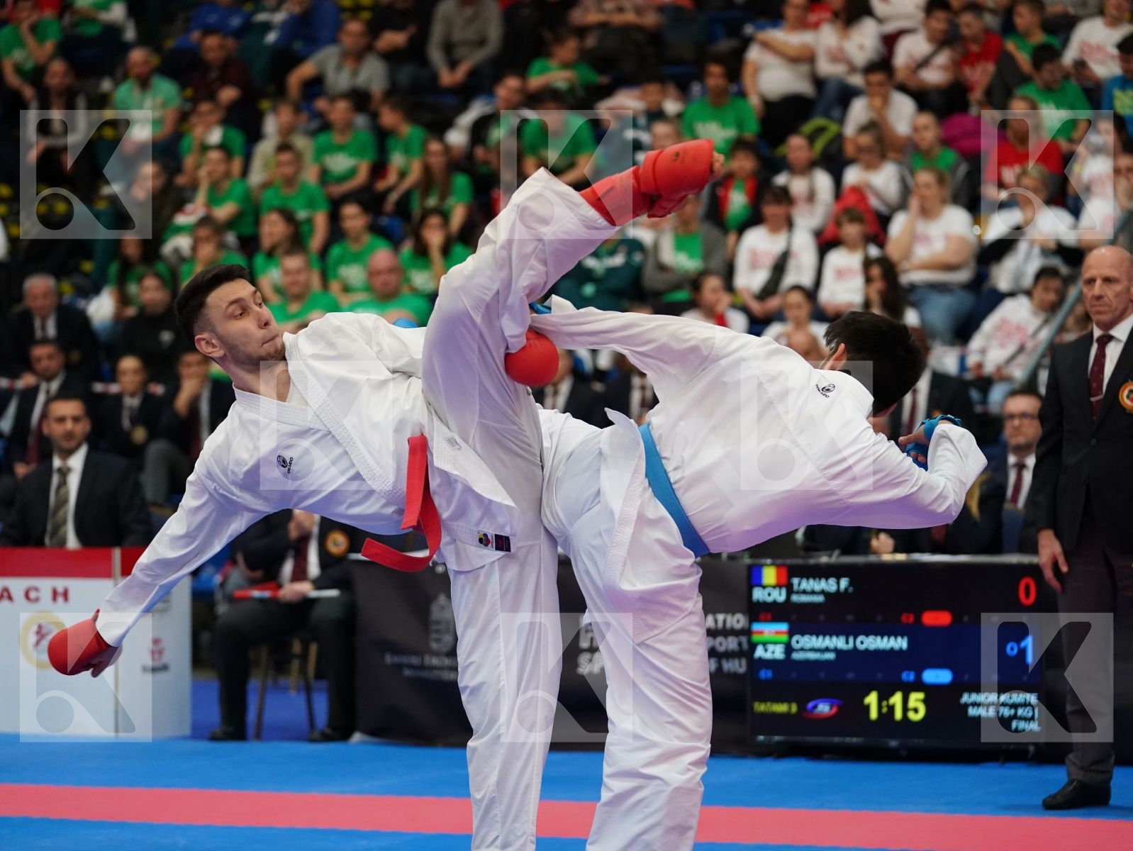 TANAS FLORENTIN (ROMANIA) vs OSMANLI OSMAN (AZERBAIJAN) in Junior Kumite Male 76+ Kg - Final bout