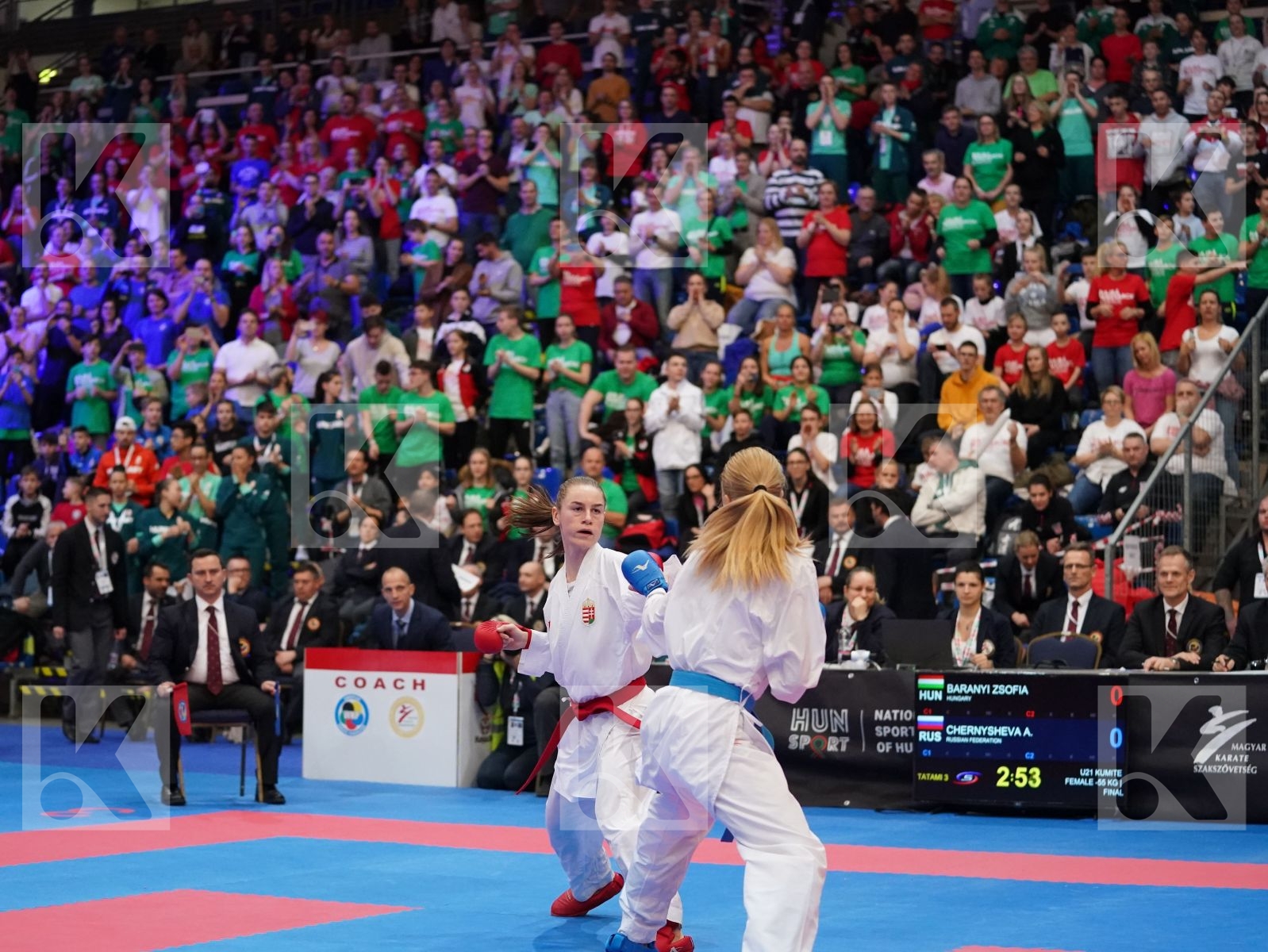 BARANYI ZSOFIA (HUNGARY) vs CHERNYSHEVA ANNA (RUSSIAN FEDERATION) in Under 21 Kumite Female -55 Kg - Final bout