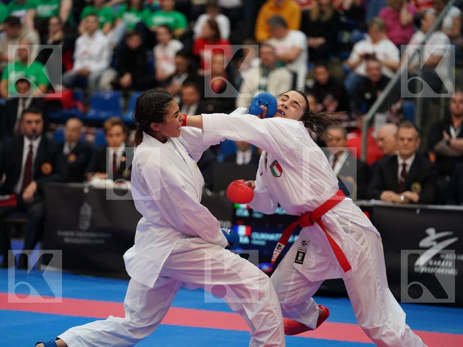 MANGIACAPRA ALESSANDRA (ITALY) vs OUKHATTOU ASSIA (FRANCE) in Under 21 Kumite Female -61 Kg - Final bout