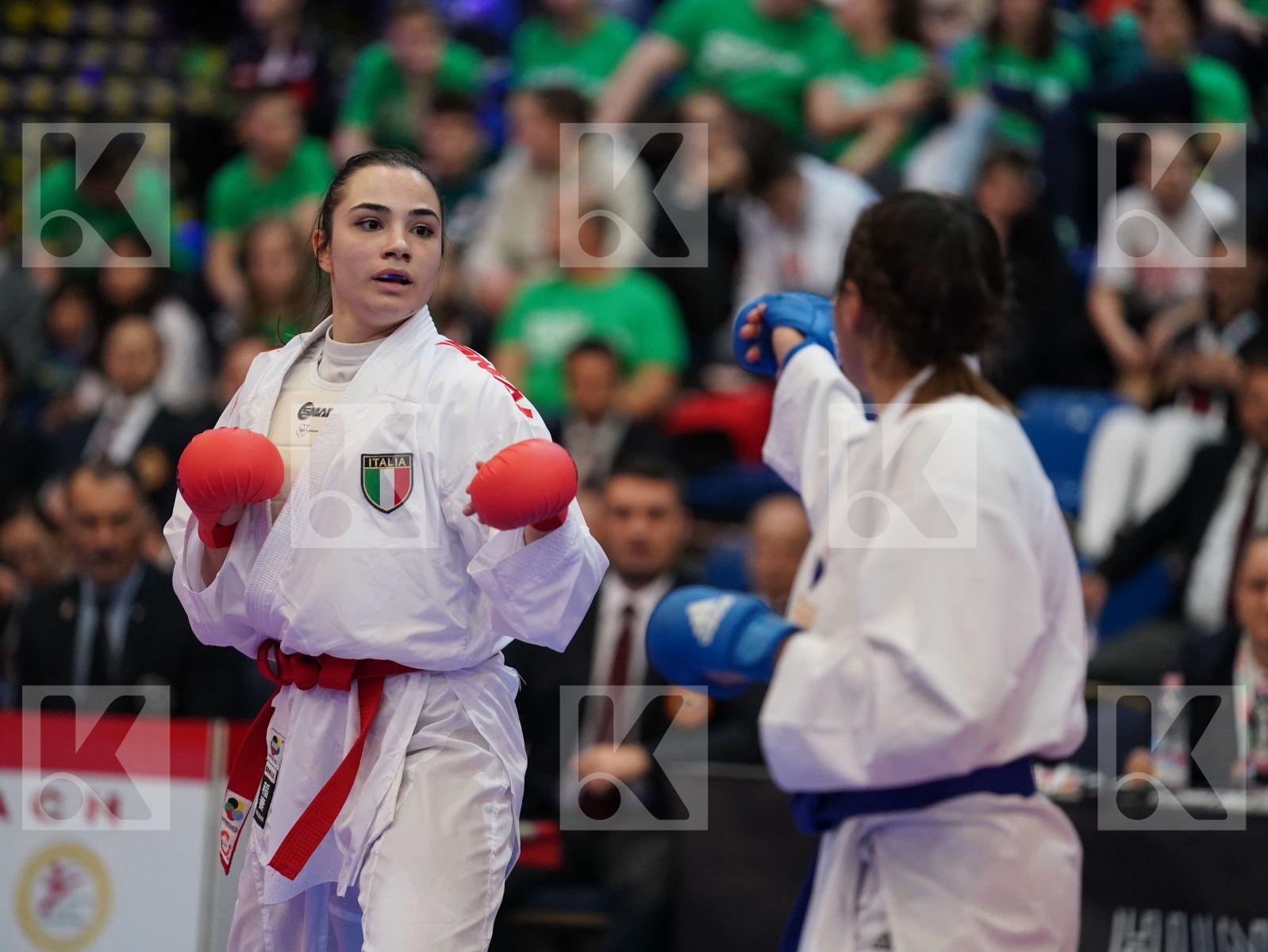 MANGIACAPRA ALESSANDRA (ITALY) vs OUKHATTOU ASSIA (FRANCE) in Under 21 Kumite Female -61 Kg - Final bout