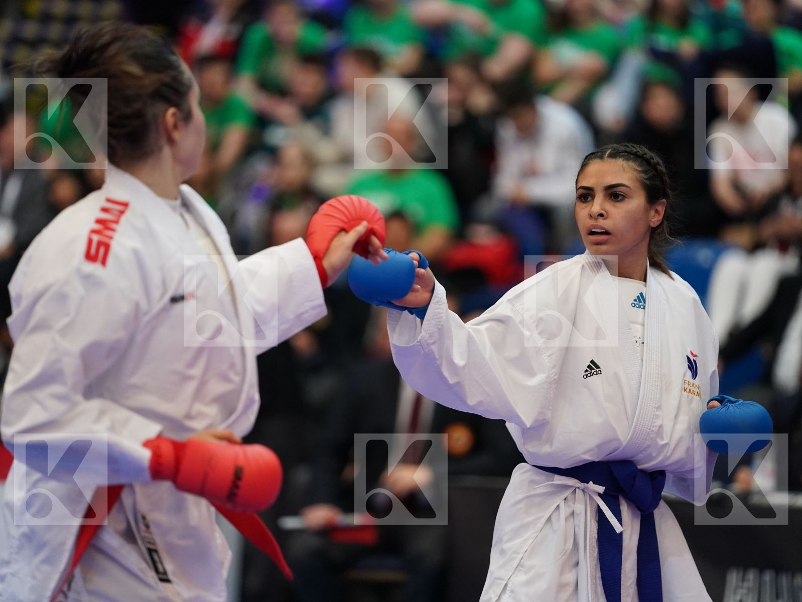 MANGIACAPRA ALESSANDRA (ITALY) vs OUKHATTOU ASSIA (FRANCE) in Under 21 Kumite Female -61 Kg - Final bout