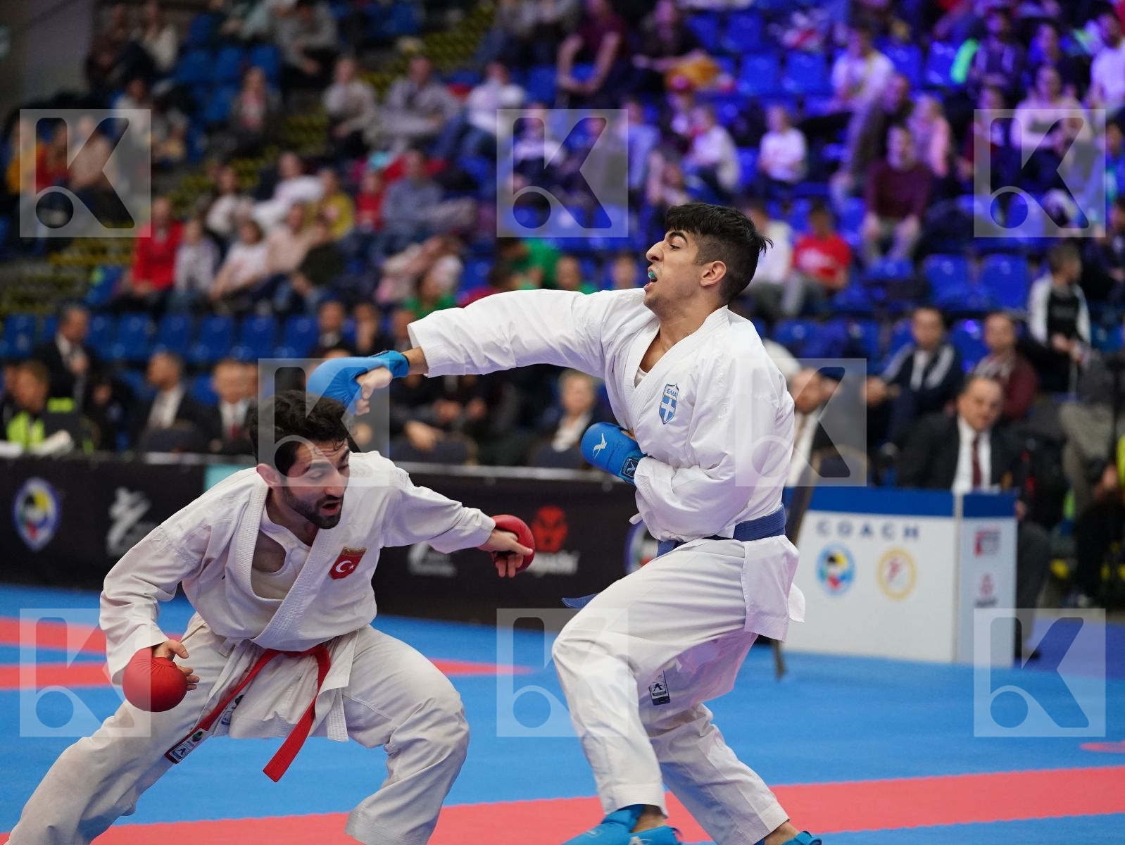 ATES OMER FARUK (TURKEY) vs XENOS CHRISTOS-STEFANOS (GREECE) in Under 21 Kumite Male -60 Kg - Final bout