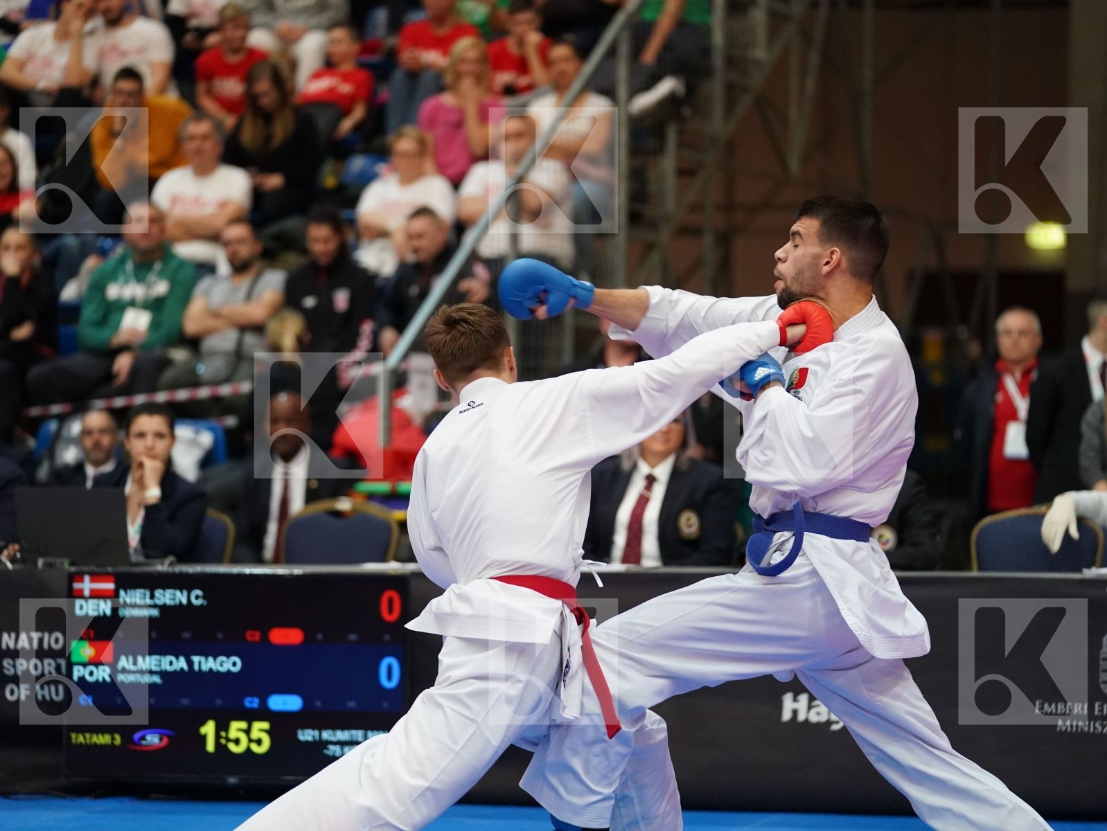 NIELSEN CHRISTOFFER (DENMARK) vs ALMEIDA TIAGO (PORTUGAL) in Under 21 Kumite Male -75 Kg - Final bout
