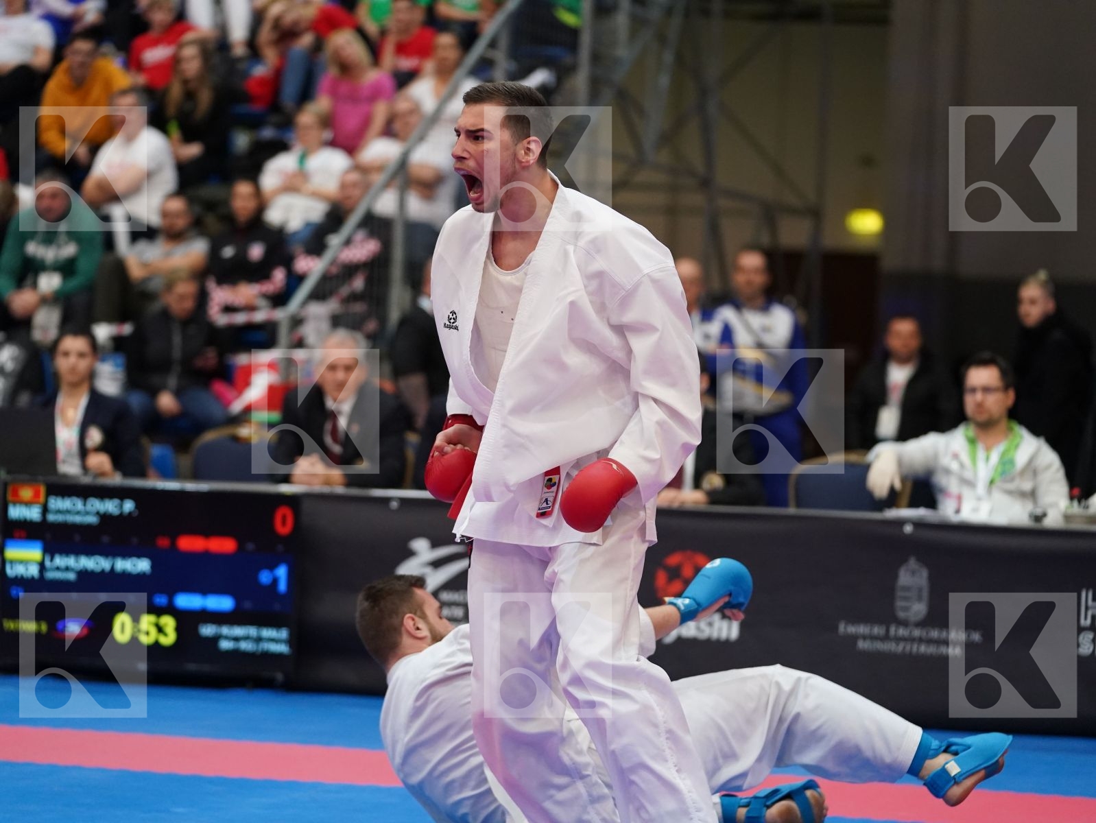 SMOLOVIC PREDRAG (MONTENEGRO) vs LAHUNOV IHOR (UKRAINE) in Under 21 Kumite Male 84+ Kg - Final bout