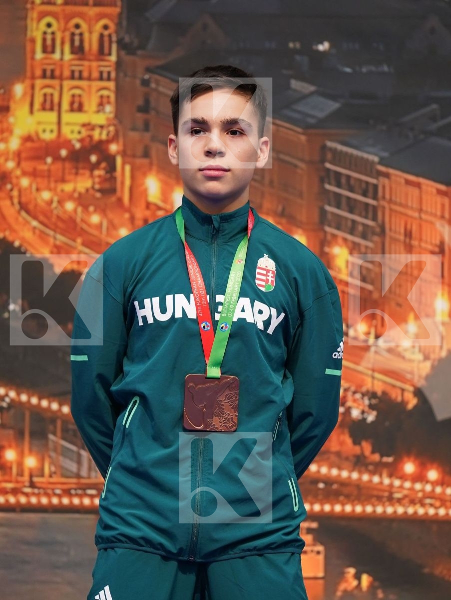 KAYNAR FURKAN (TURKEY), JIMENEZ DIAZ ALEJANDRO (SPAIN), GALEOTTI THOMAS (ITALY), BARDOS ADAM (HUNGARY) in Cadet Kata Male - Podium ceremony