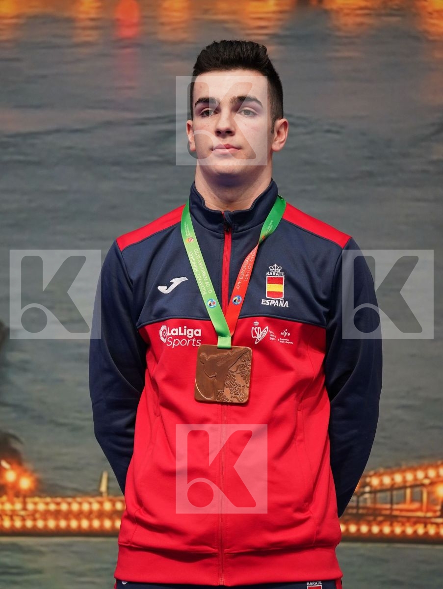 OZDEMIR ENES (TURKEY), STELCL ADAM (SLOVAKIA), BRANTOV DANILA (RUSSIAN FEDERATION), GARCIA CUADRADO OSCAR (SPAIN) in Junior Kata Male - Podium ceremony