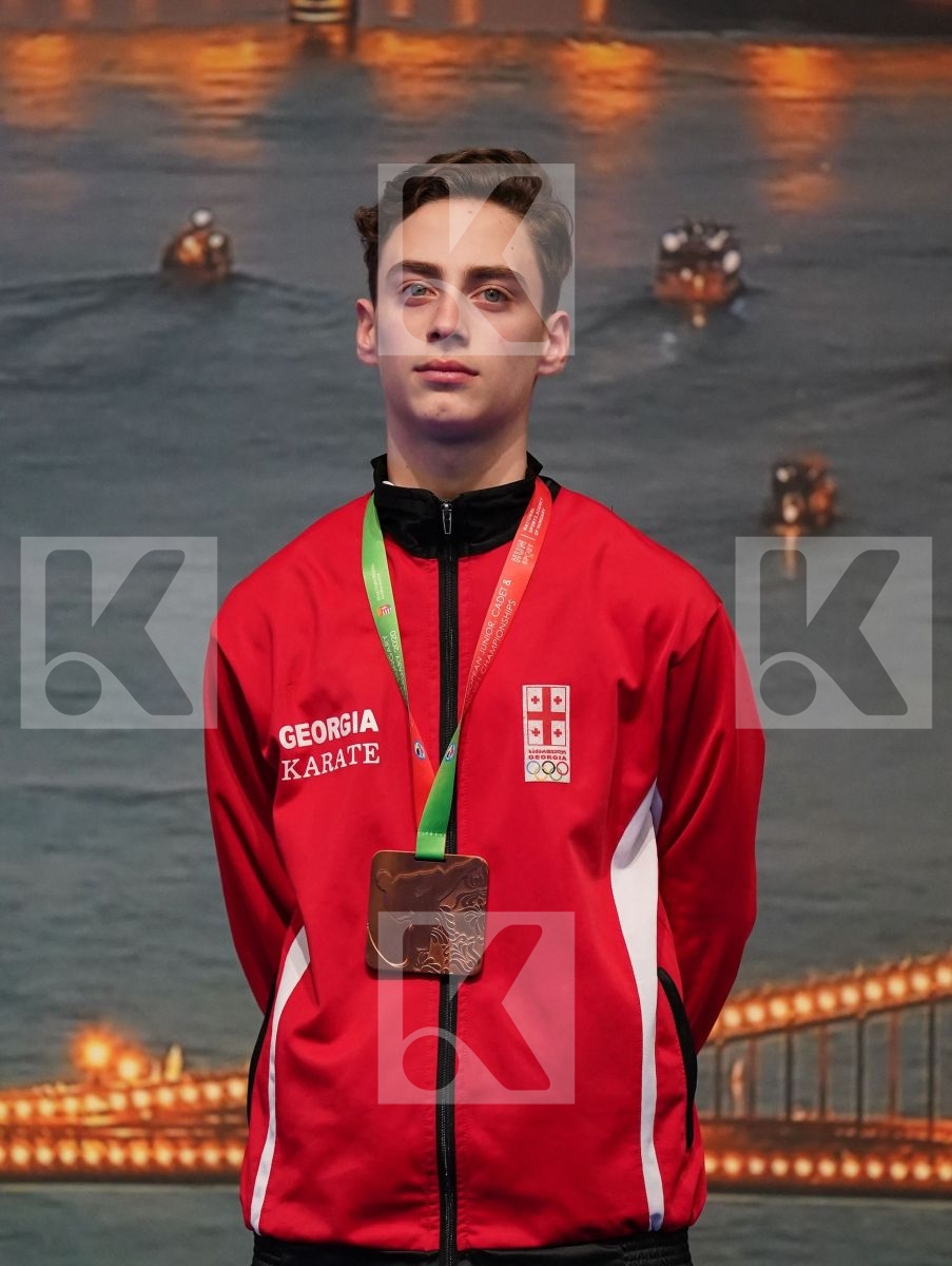 SAVADOV FARID (AZERBAIJAN), DZIUDA DOMINIK (POLAND), RAHOZENKO ERIK (UKRAINE), PONIAVA VALIKO (GEORGIA) in Cadet Kumite Male -57 Kg - Podium ceremony