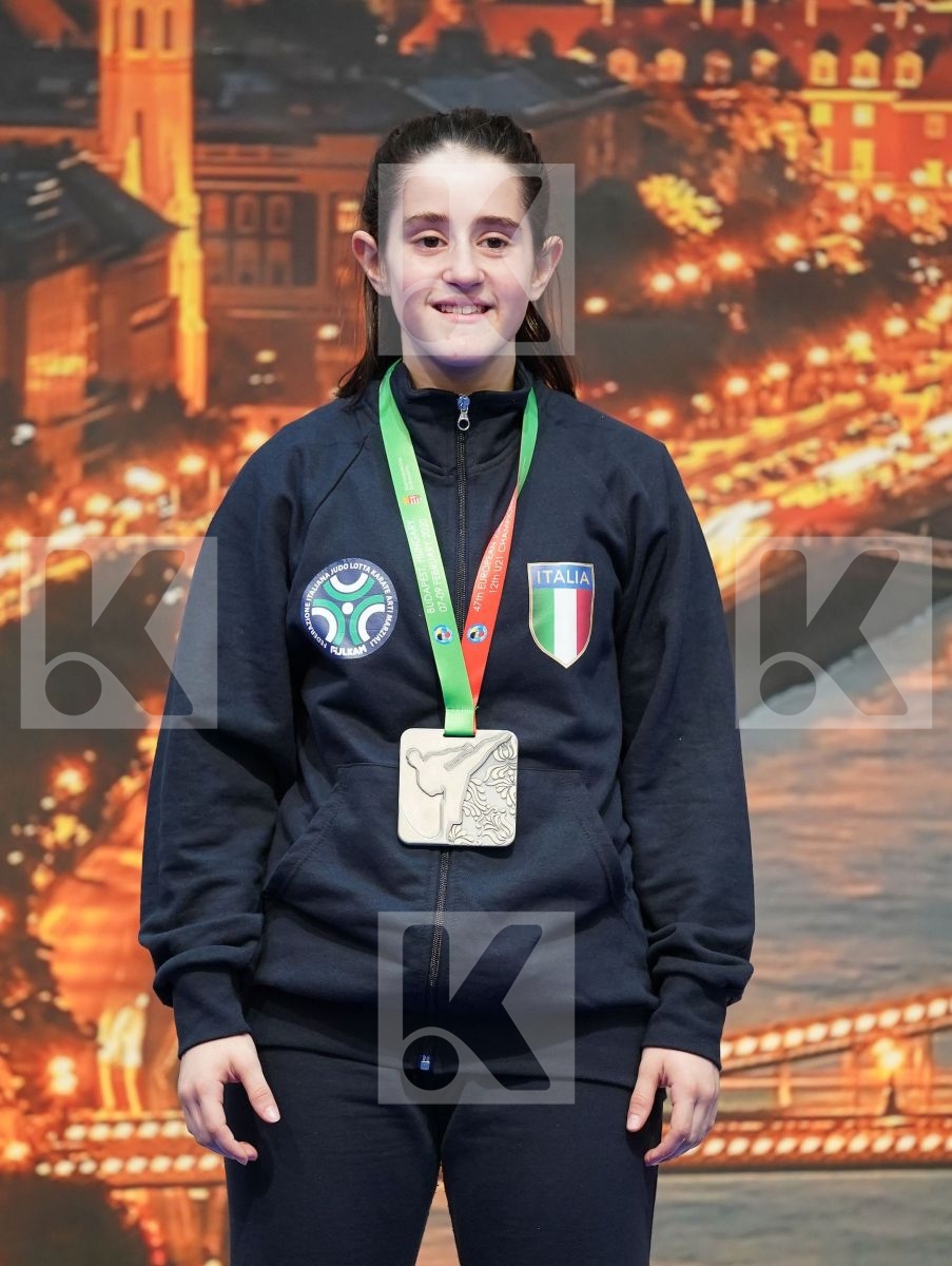 FITAL KORI (SCOTLAND), MARTURANO IRENE (ITALY), LOBATO SANCHEZ IONA (SPAIN), FOHLINSKA VIRA (UKRAINE) in Cadet Kumite Female -54 Kg - Podium ceremony