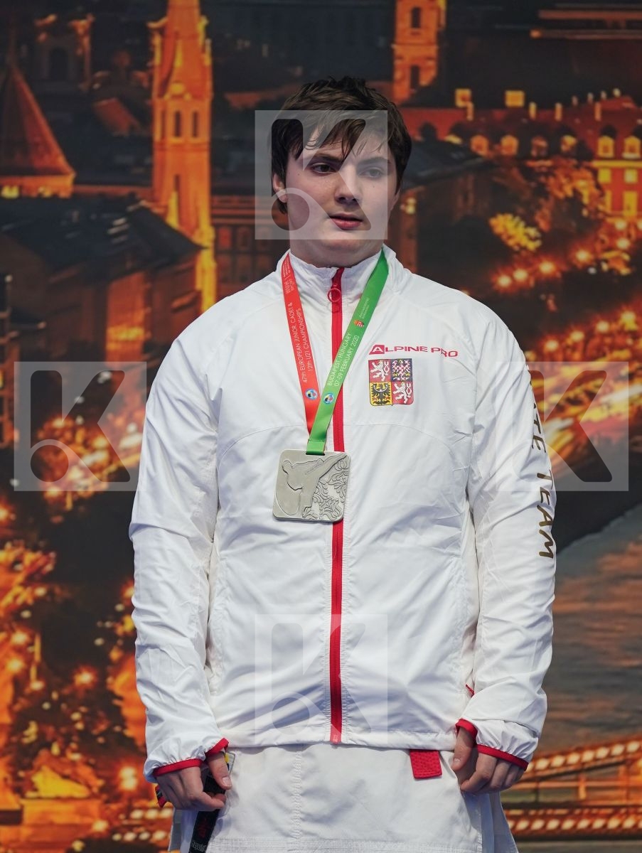 MOISE LEONARD (ROMANIA), ELIAS MARTIN (CZECH REPUBLIC), VASILIC MIHAJLO (SERBIA), KOKOVUROV KONSTANTIN (RUSSIAN FEDERATION) in Cadet Kumite Male 70+ Kg - Podium ceremony