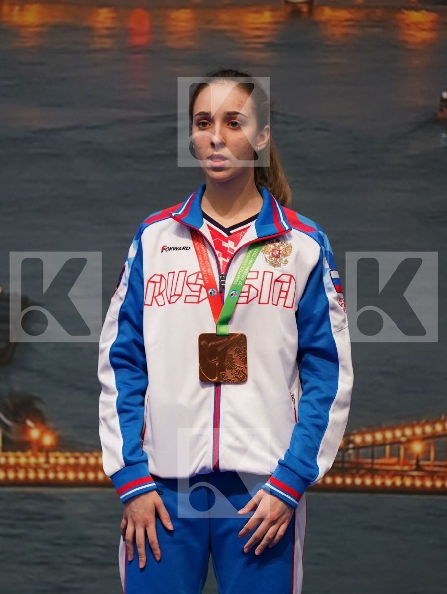 COSGROVE NIAMH LILLY (ENGLAND), NEGOVANOVIC BRANKICA (SERBIA), TOKCAN SIMAY (TURKEY), KOSTIUSHKINA ZHANNA (RUSSIAN FEDERATION) in Junior Kumite Female -53Kg - Podium ceremony