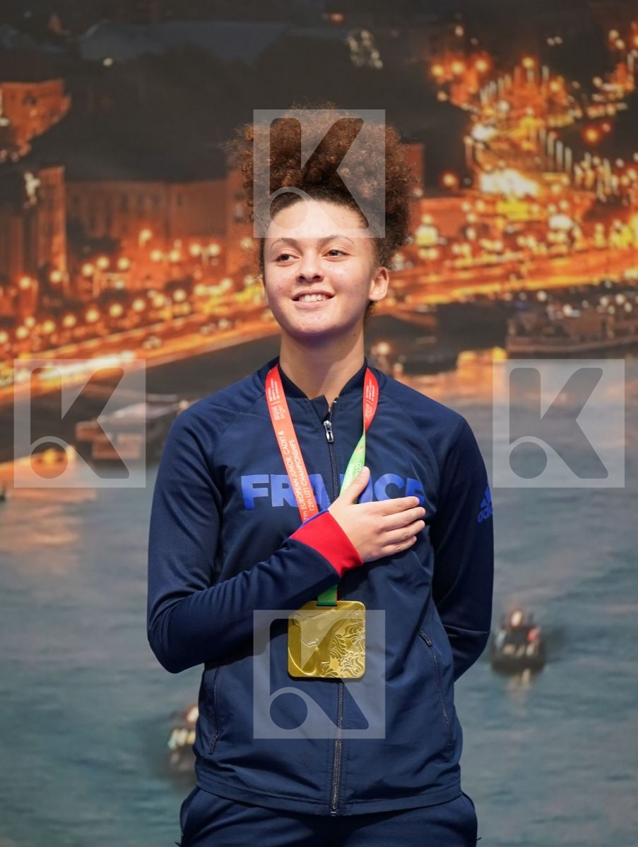ELISABETH EMMA MARIE (FRANCE), RZAZADE AYLA (AZERBAIJAN), DEVIGILI HANNA (AUSTRIA), BAZELIUK OKSANA (UKRAINE) in Junior Kumite Female -59 Kg - Podium ceremony