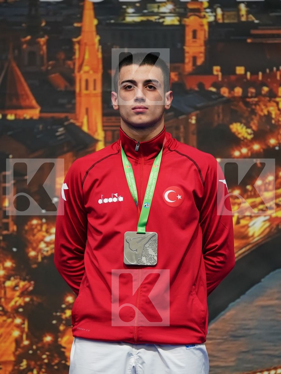 AGHAYEV FARID (AZERBAIJAN), YAMAN ALPEREN (TURKEY), PJETRAJ ARBEN (SWITZERLAND), FIORE MATTEO (ITALY) in Junior Kumite Male -76 Kg - Podium ceremony