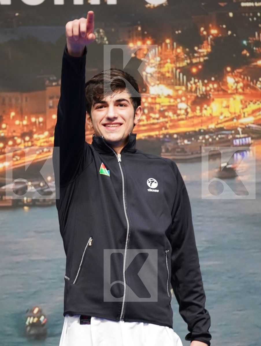 AGHAYEV FARID (AZERBAIJAN), YAMAN ALPEREN (TURKEY), PJETRAJ ARBEN (SWITZERLAND), FIORE MATTEO (ITALY) in Junior Kumite Male -76 Kg - Podium ceremony