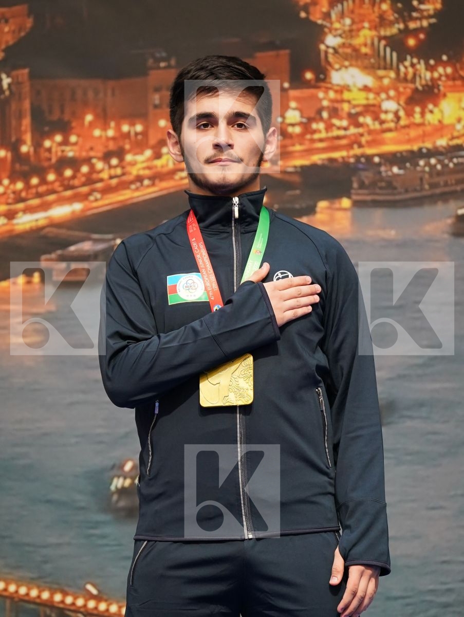 OSMANLI OSMAN (AZERBAIJAN), TANAS FLORENTIN (ROMANIA), HAIKO MIKITA (BELARUS), DVORAK ADAM (HUNGARY) in Junior Kumite Male 76+ Kg - Podium ceremony