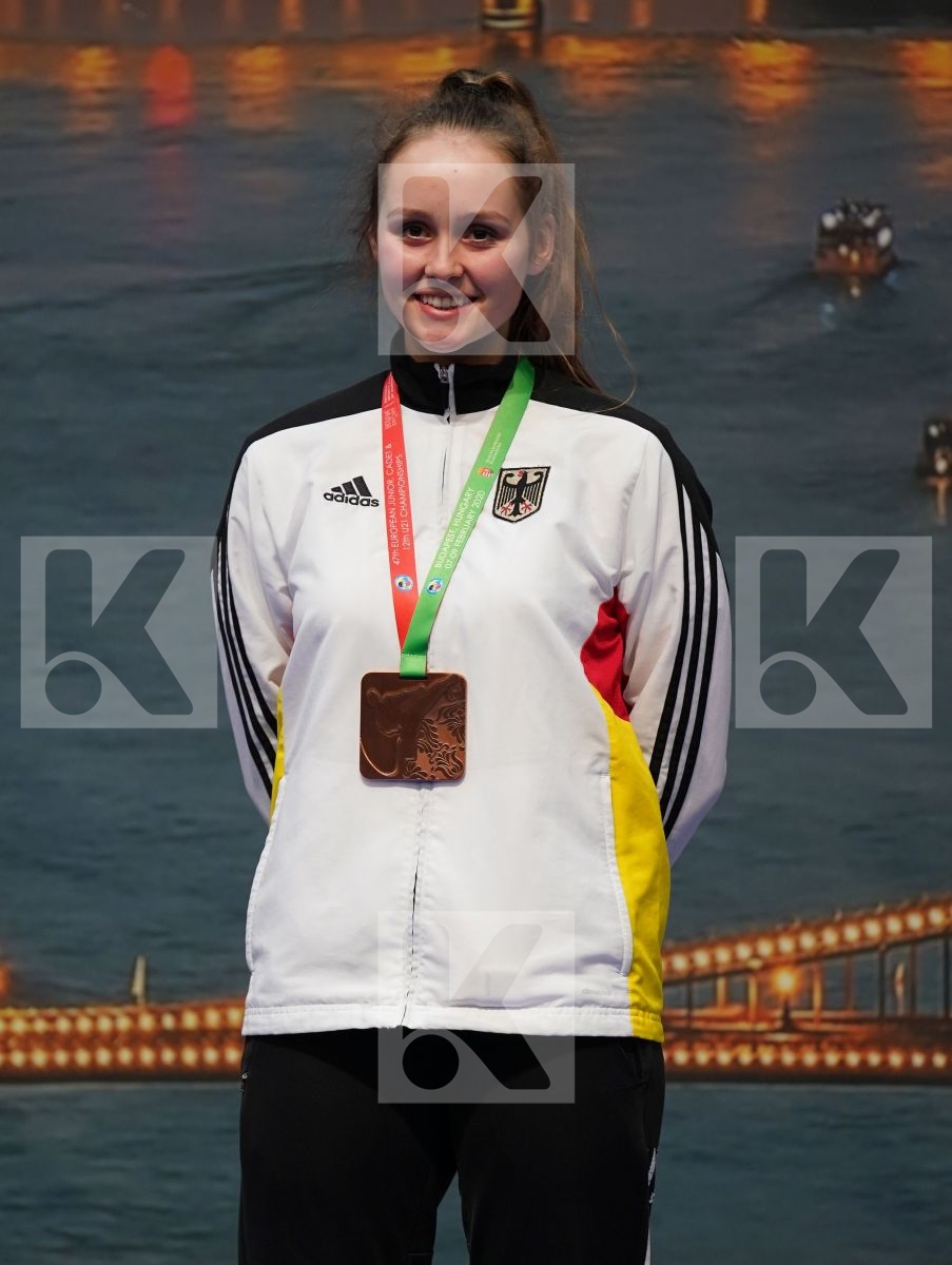 PASCUAL CHICO MARTA (SPAIN), PETKOVA SANYA (BULGARIA), KRIVDOVA SARA (SLOVAKIA), LUECKE AMELIE (GERMANY) in Junior Kumite Female 59+ Kg - Podium ceremony