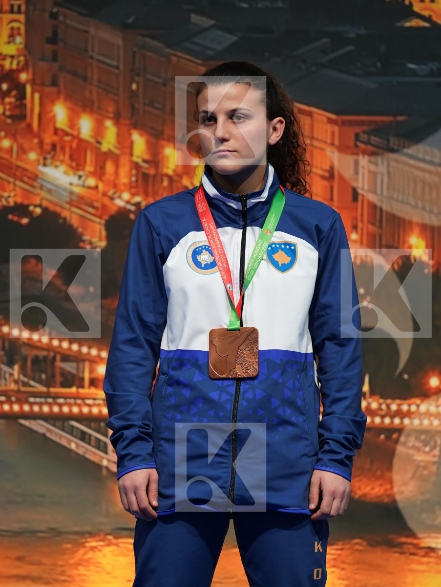 BARANYI ZSOFIA (HUNGARY), CHERNYSHEVA ANNA (RUSSIAN FEDERATION), SADIGOVA MADINA (AZERBAIJAN), GERVALLA ALBULENA (KOSOVO) in Under 21 Kumite Female -55 Kg - Podium ceremony