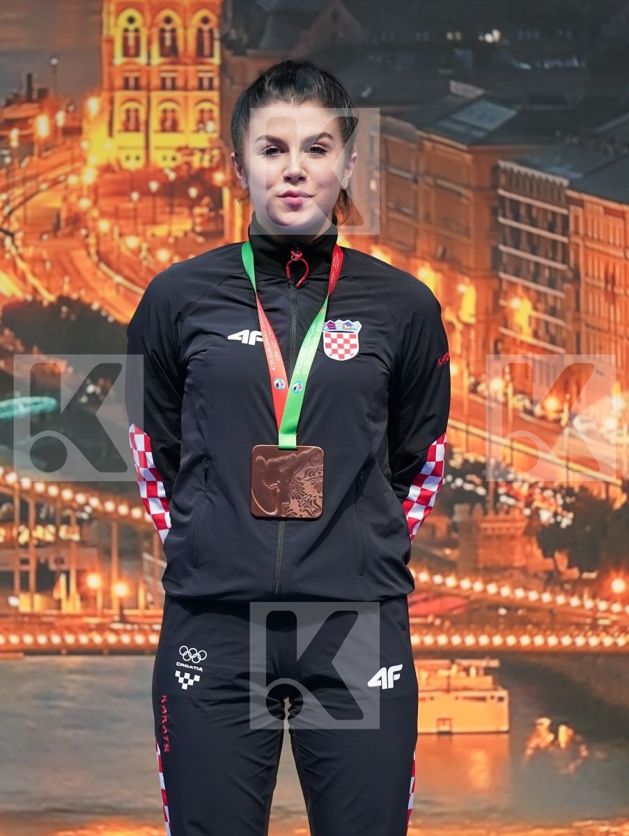 OUKHATTOU ASSIA (FRANCE), MANGIACAPRA ALESSANDRA (ITALY), PEROVIC IVANA (SERBIA), FUCIK LAURA (CROATIA) in Under 21 Kumite Female -61 Kg - Podium ceremony