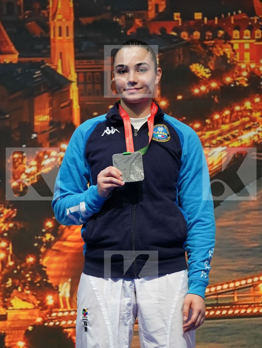 OUKHATTOU ASSIA (FRANCE), MANGIACAPRA ALESSANDRA (ITALY), PEROVIC IVANA (SERBIA), FUCIK LAURA (CROATIA) in Under 21 Kumite Female -61 Kg - Podium ceremony