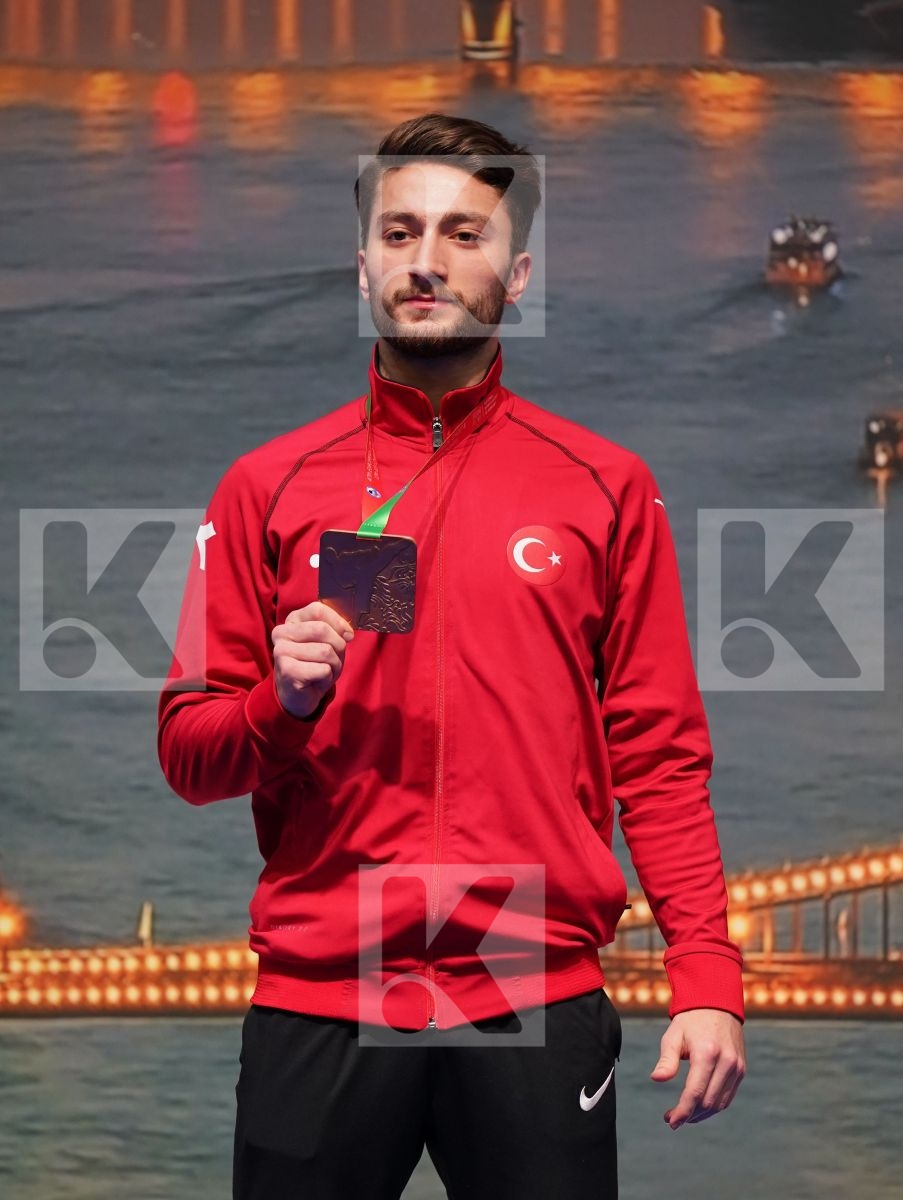 SALMI YOUNESSE (FRANCE), BOSKOVIC BOJAN (MONTENEGRO), OZER OMER ABDURRAHIM (TURKEY), ACKOVSKI ROBERTO (NORTH MACEDONIA) in Under 21 Kumite Male -67 Kg - Podium ceremony