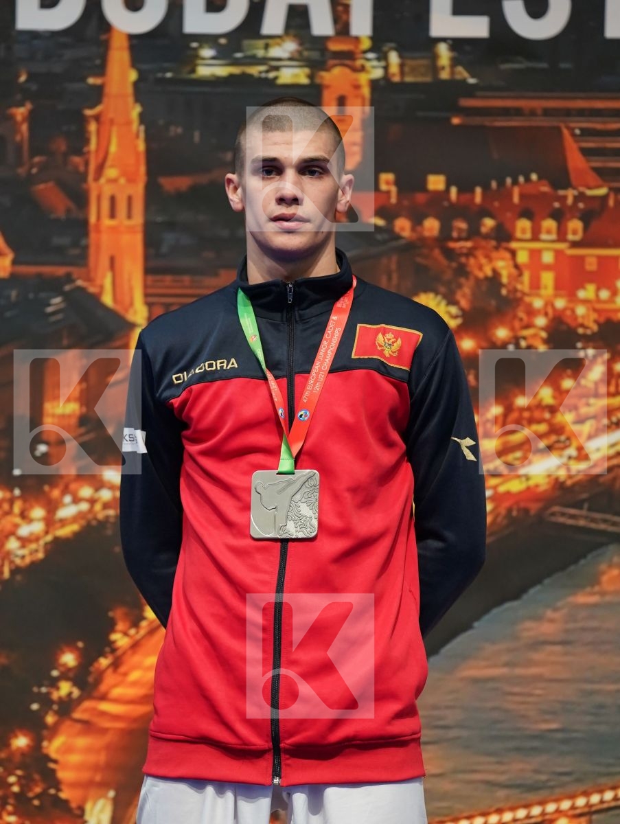 SALMI YOUNESSE (FRANCE), BOSKOVIC BOJAN (MONTENEGRO), OZER OMER ABDURRAHIM (TURKEY), ACKOVSKI ROBERTO (NORTH MACEDONIA) in Under 21 Kumite Male -67 Kg - Podium ceremony