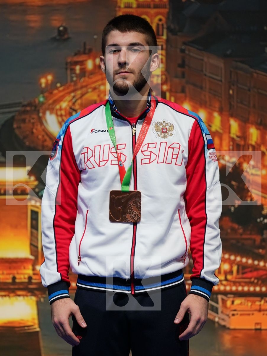 ALMEIDA TIAGO (PORTUGAL), NIELSEN CHRISTOFFER (DENMARK), GIORGADZE ZURAB (GEORGIA), MAMEDOV ASIMAN (RUSSIAN FEDERATION) in Under 21 Kumite Male -75 Kg - Podium ceremony