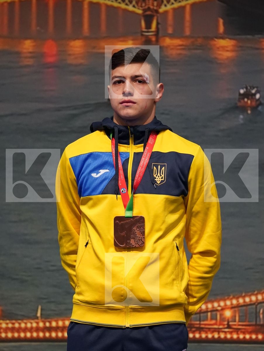 MASTROGIANNIS KONSTANTINOS (GREECE), ABDESSELEM RAYBAK (FRANCE), RESETAR RENATO (CROATIA), ZAPLITNYI ANDRII (UKRAINE) in Under 21 Kumite Male -84 Kg - Podium ceremony