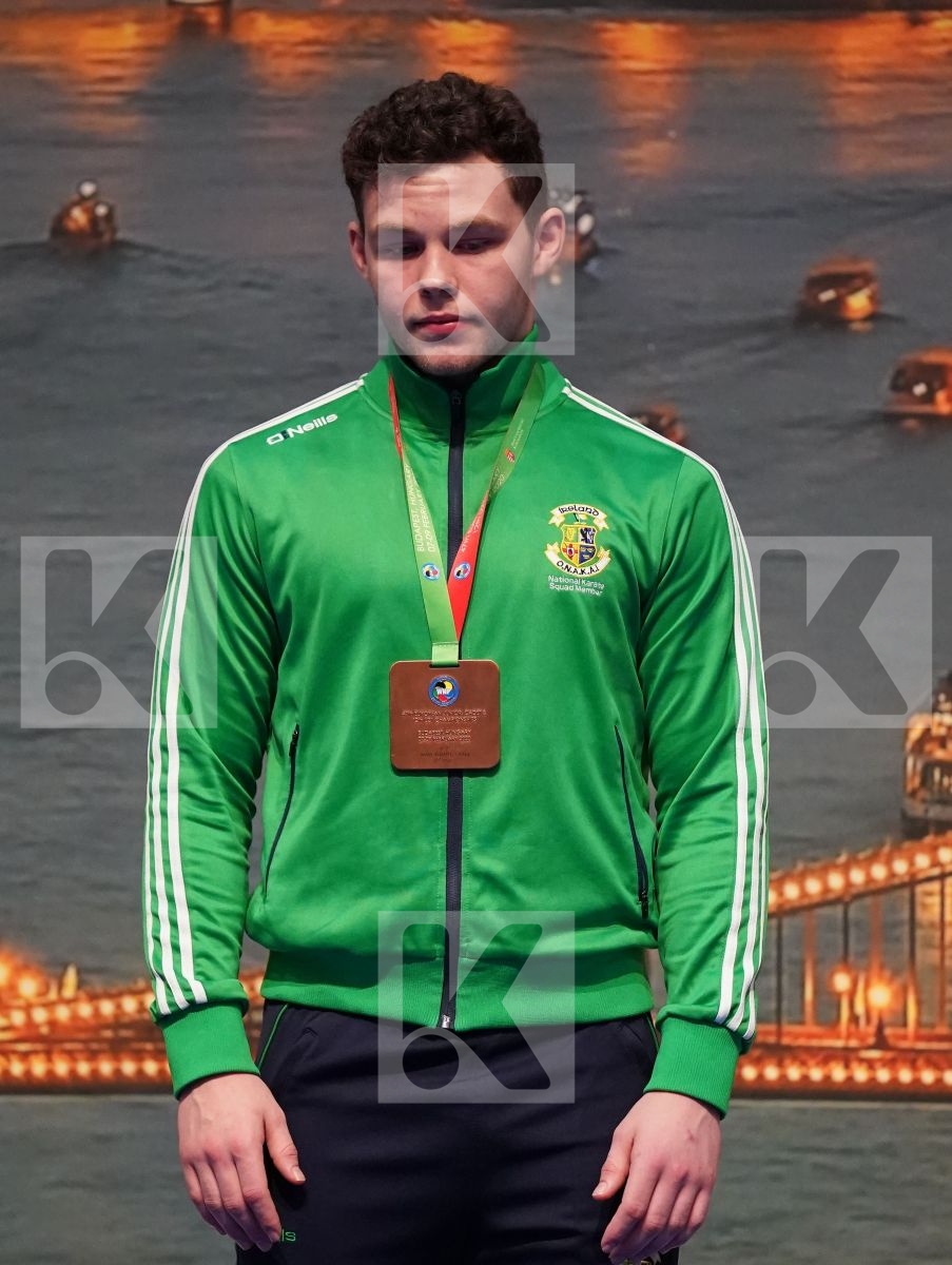 LAHUNOV IHOR (UKRAINE), SMOLOVIC PREDRAG (MONTENEGRO), SHABANI BENJAMIN (KOSOVO), CREAN CHRISTOPHER MC CARTHY (IRELAND) in Under 21 Kumite Male 84+ Kg - Podium ceremony