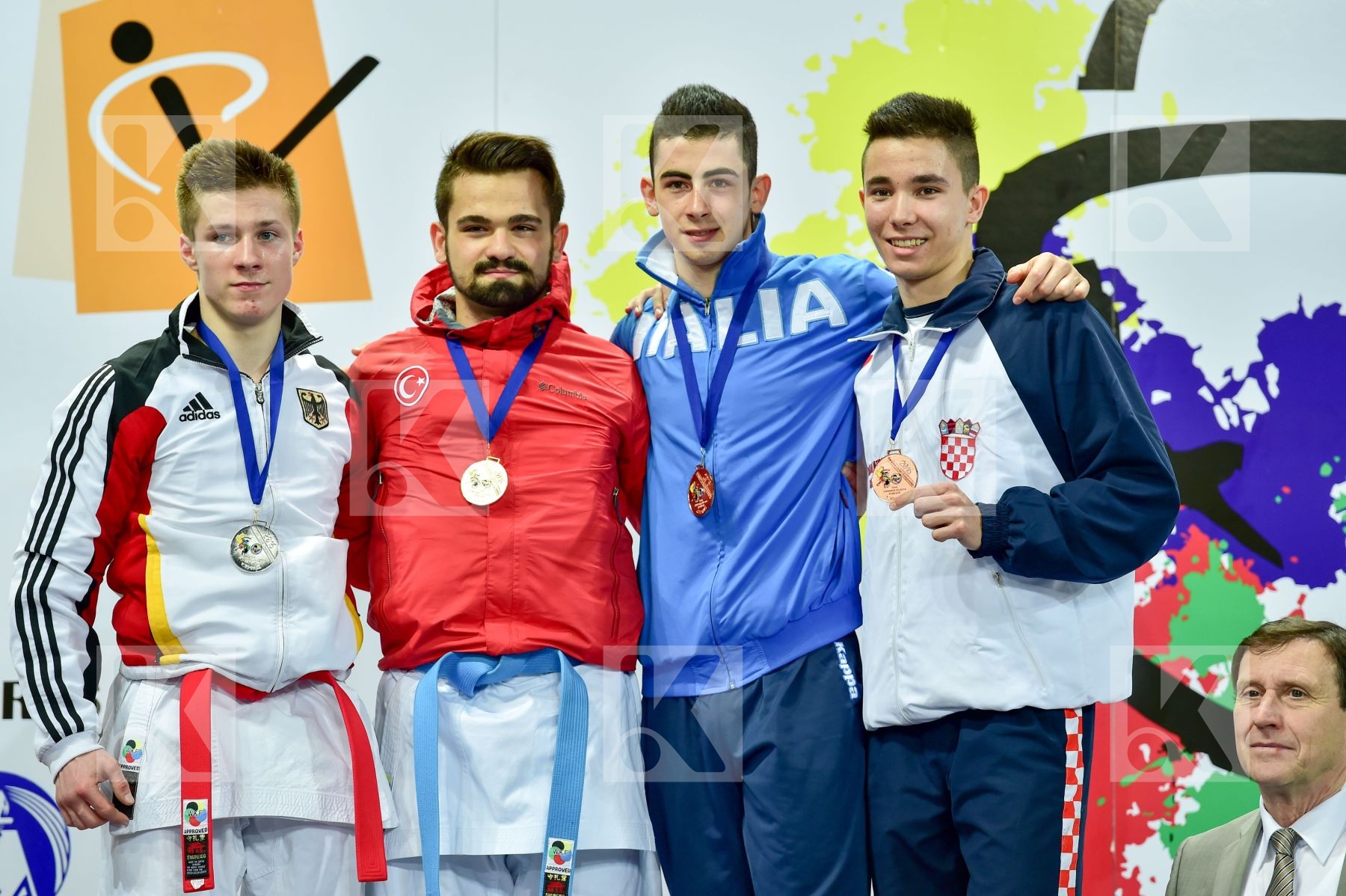 Photo taken during podium of European Cadet, Junior & U21 champi
