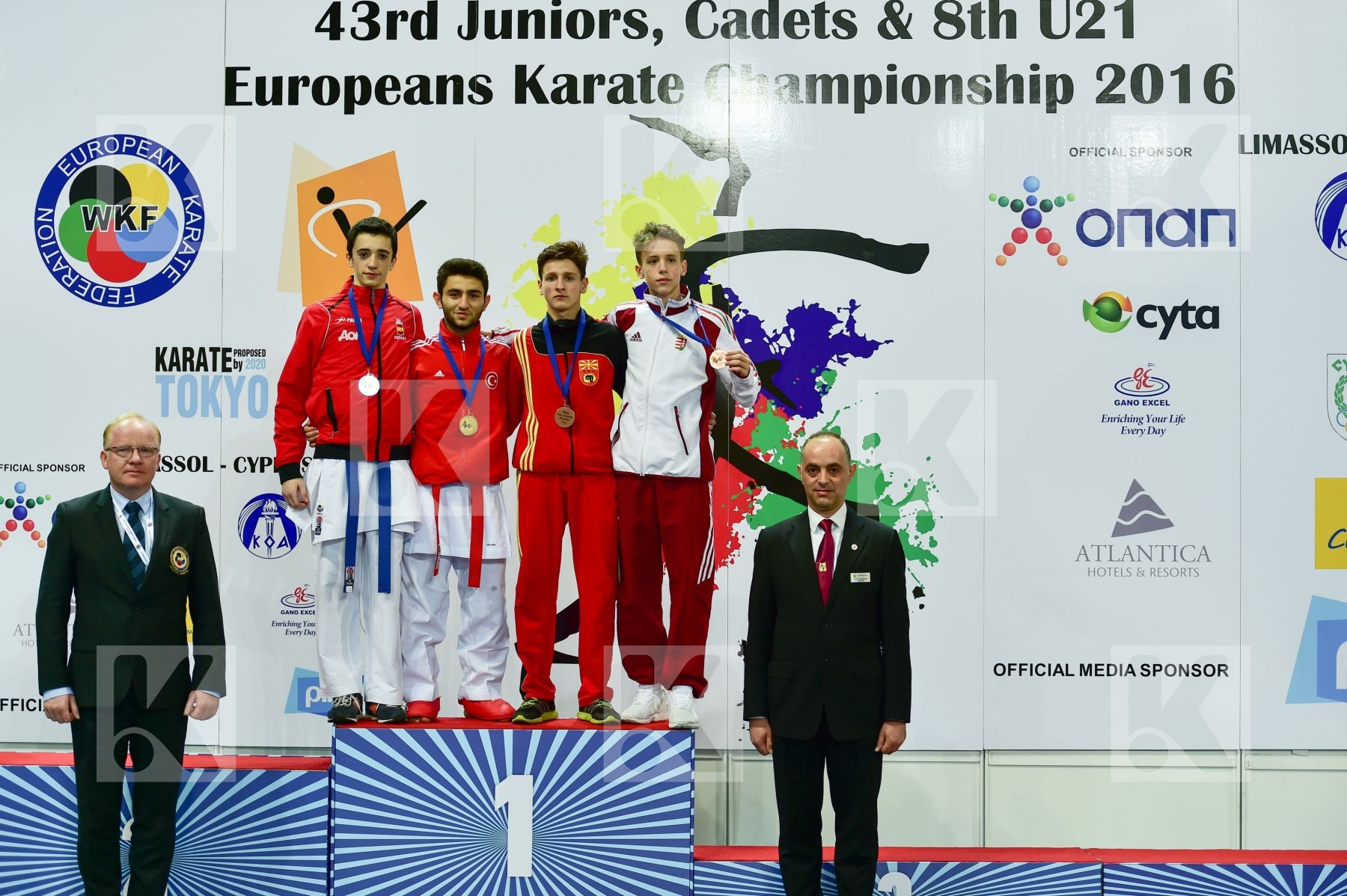 Photo taken during podium of European Cadet, Junior & U21 champi