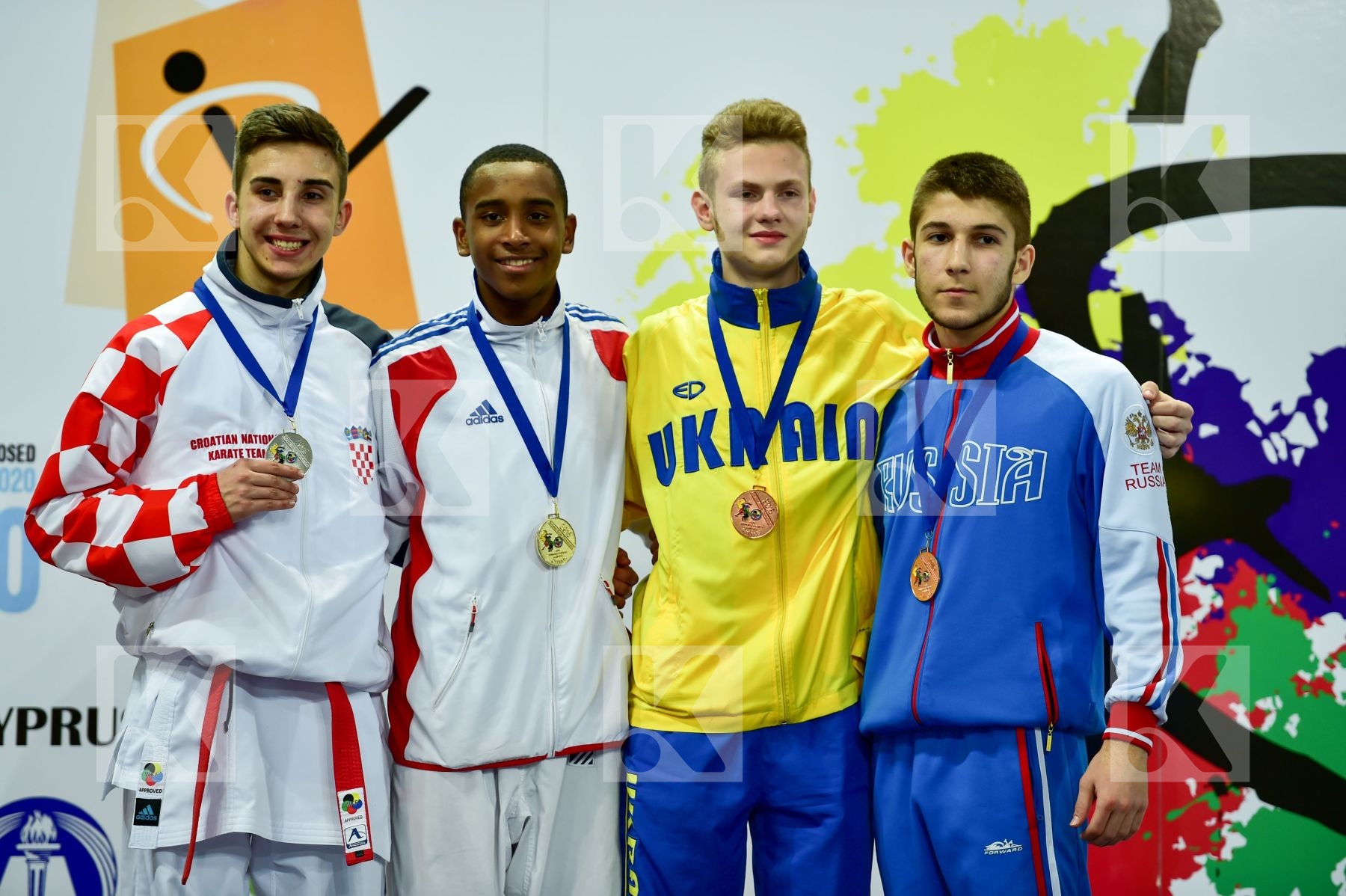 Photo taken during podium of European Cadet, Junior & U21 champi