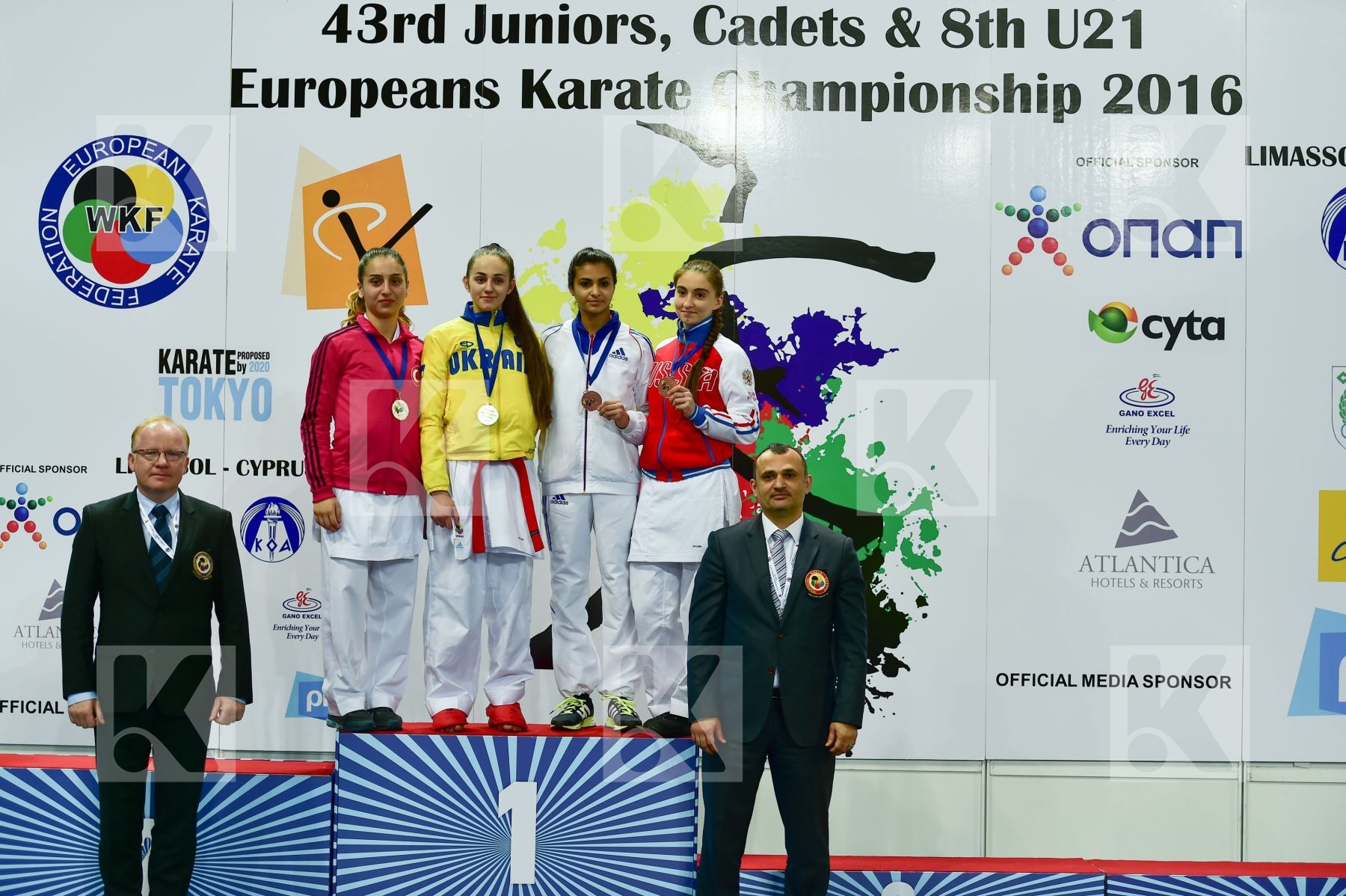 Photo taken during podium of European Cadet, Junior & U21 champi