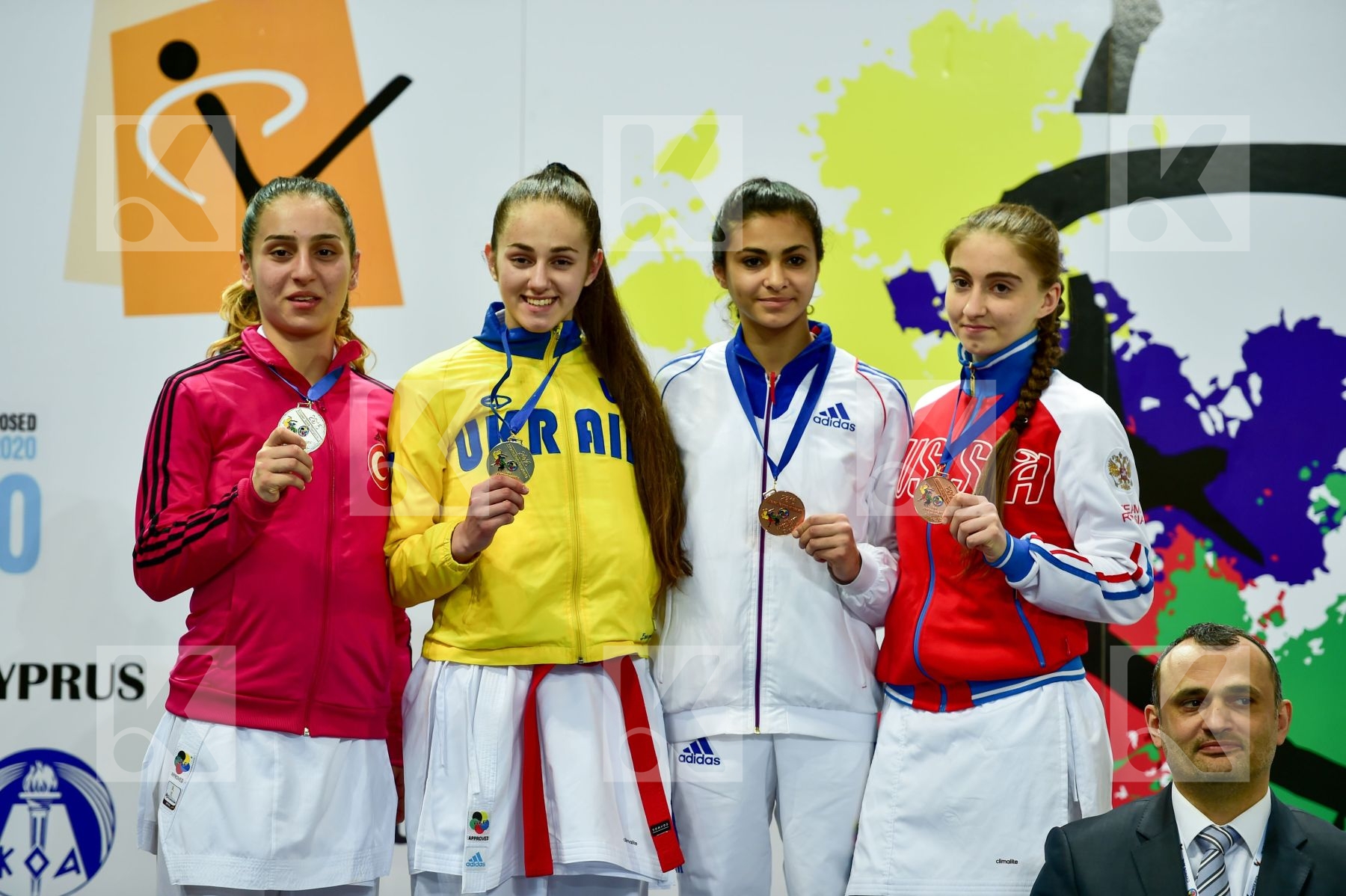 Photo taken during podium of European Cadet, Junior & U21 champi