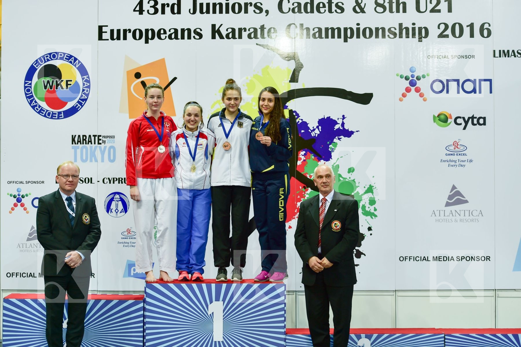 Photo taken during podium of European Cadet, Junior & U21 champi