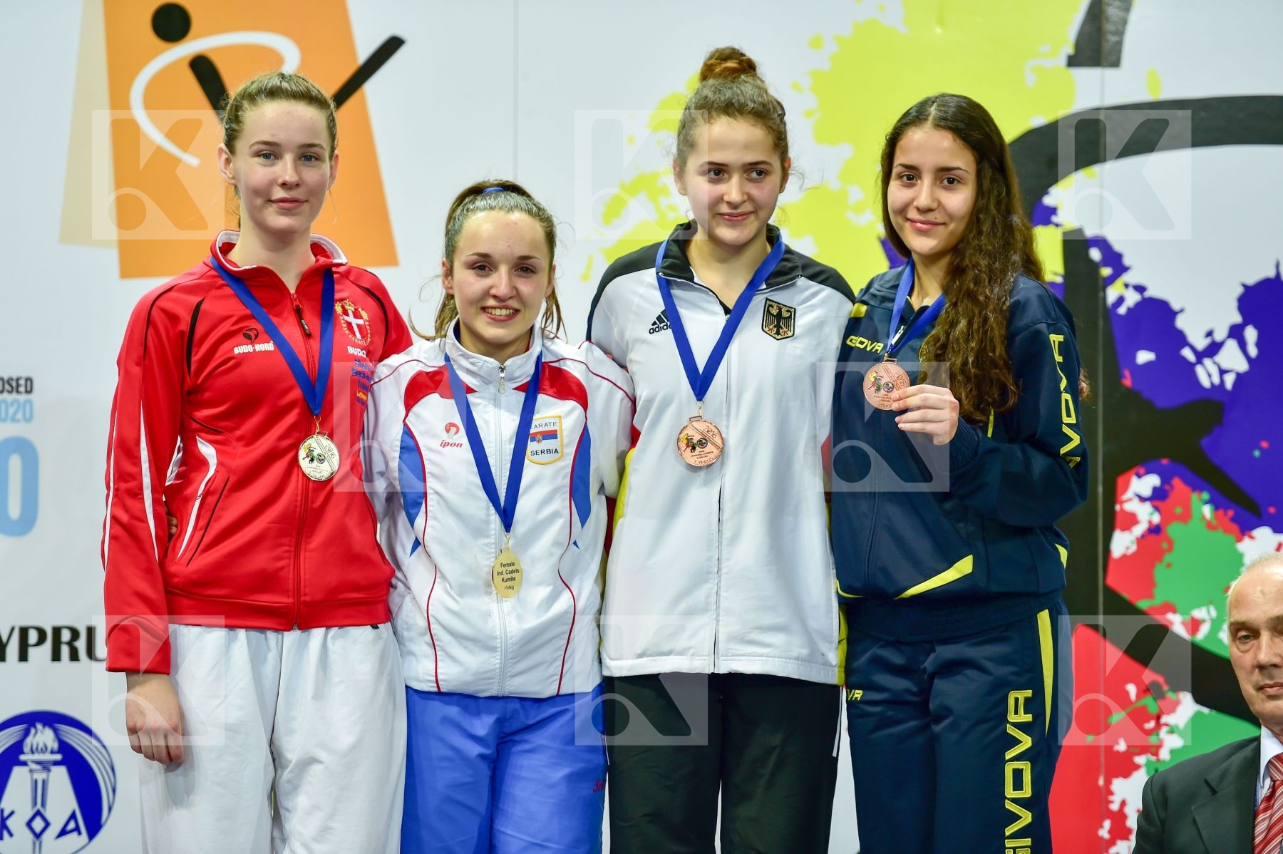 Photo taken during podium of European Cadet, Junior & U21 champi