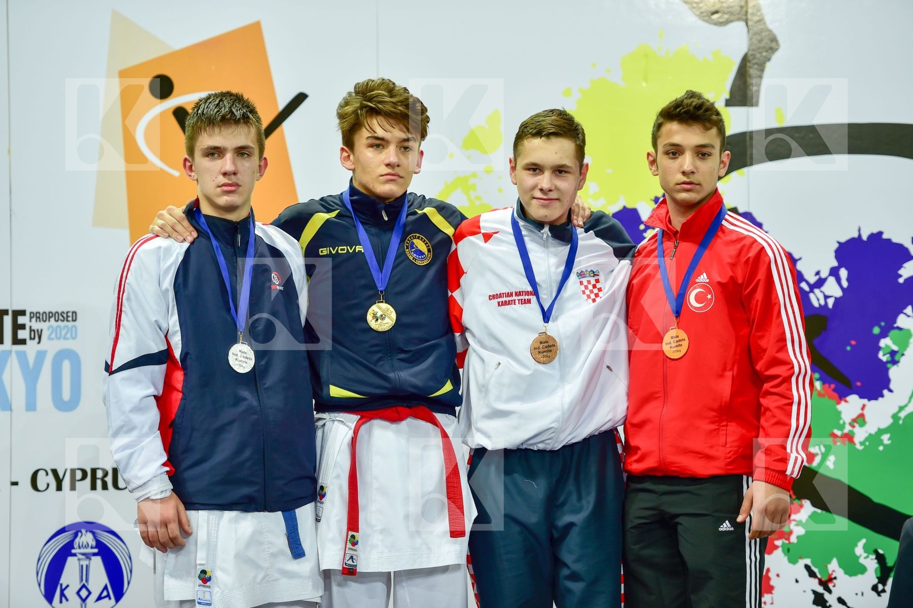 Photo taken during podium of European Cadet, Junior & U21 champi