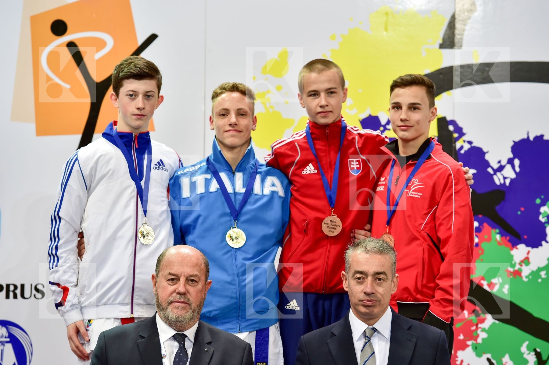 Photo taken during podium of European Cadet, Junior & U21 champi
