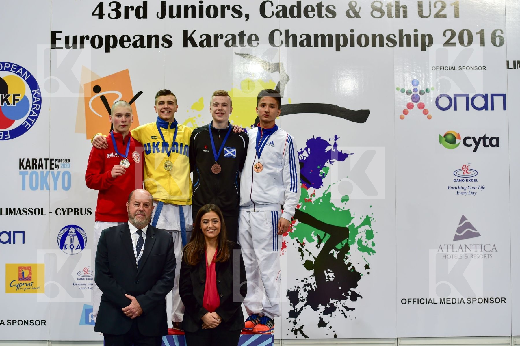 Photo taken during podium of European Cadet, Junior & U21 champi