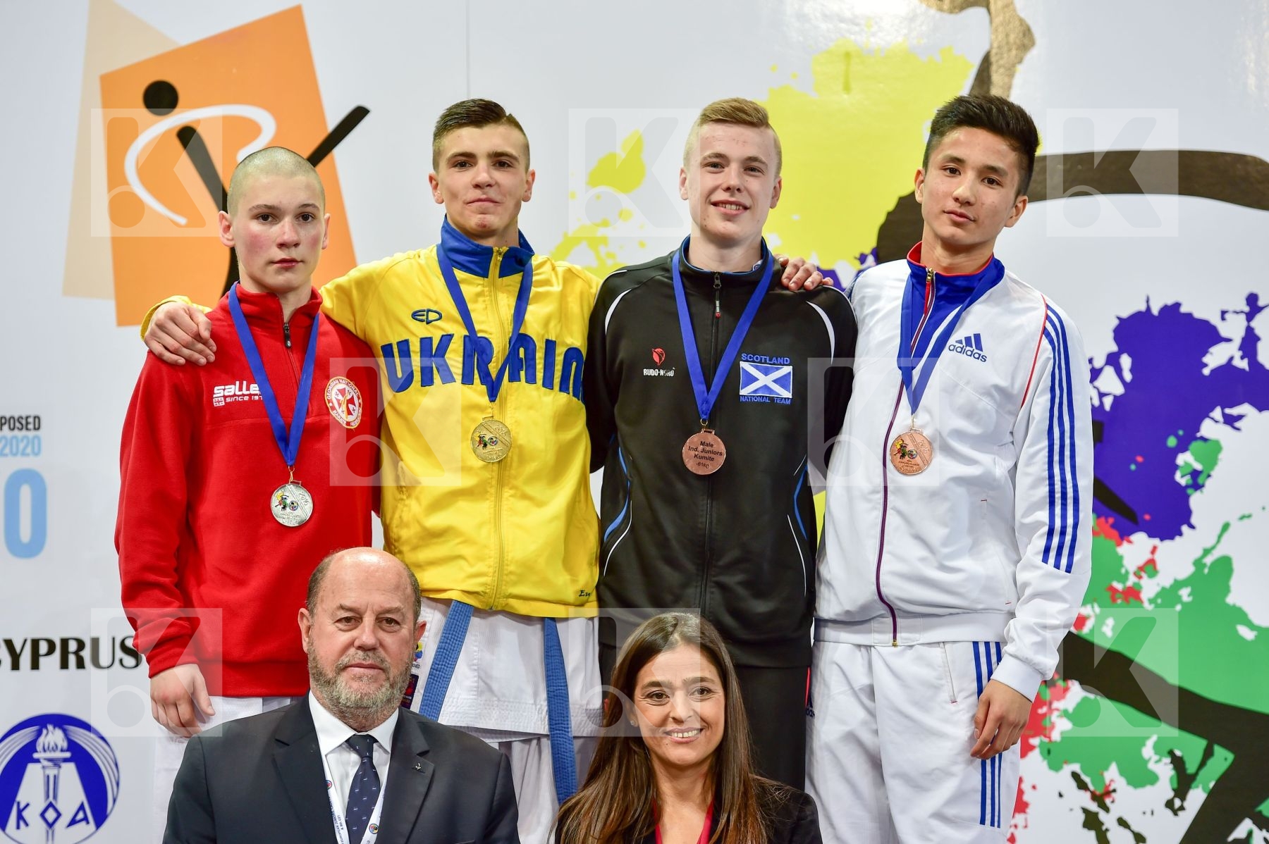 Photo taken during podium of European Cadet, Junior & U21 champi
