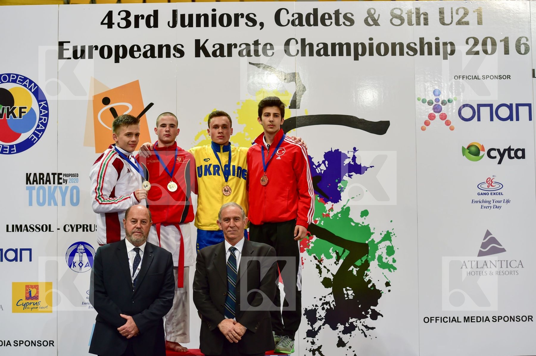 Photo taken during podium of European Cadet, Junior & U21 champi