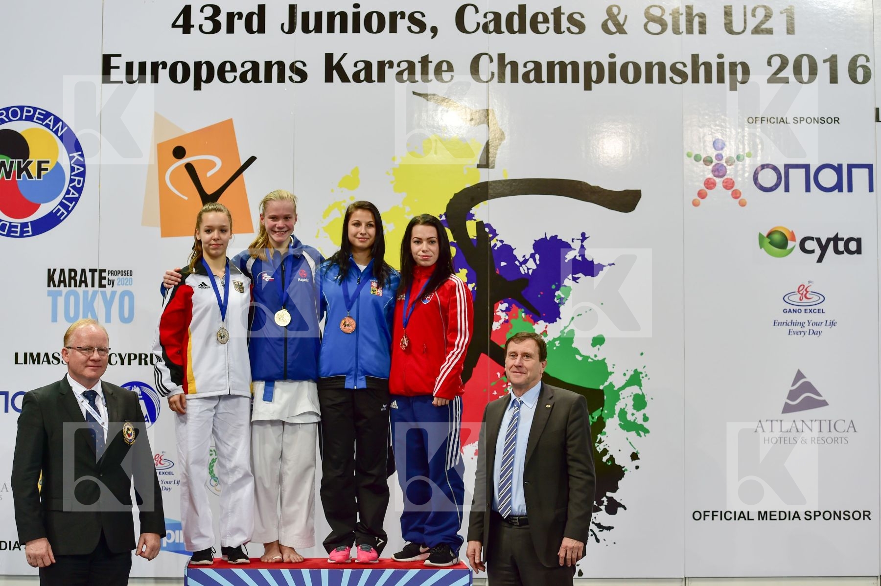 Photo taken during podium of European Cadet, Junior & U21 champi