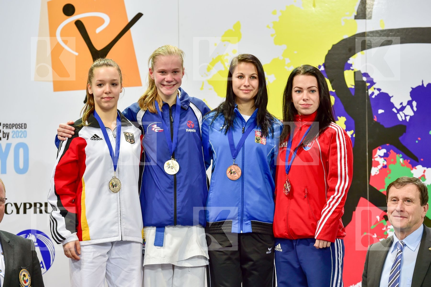 Photo taken during podium of European Cadet, Junior & U21 champi