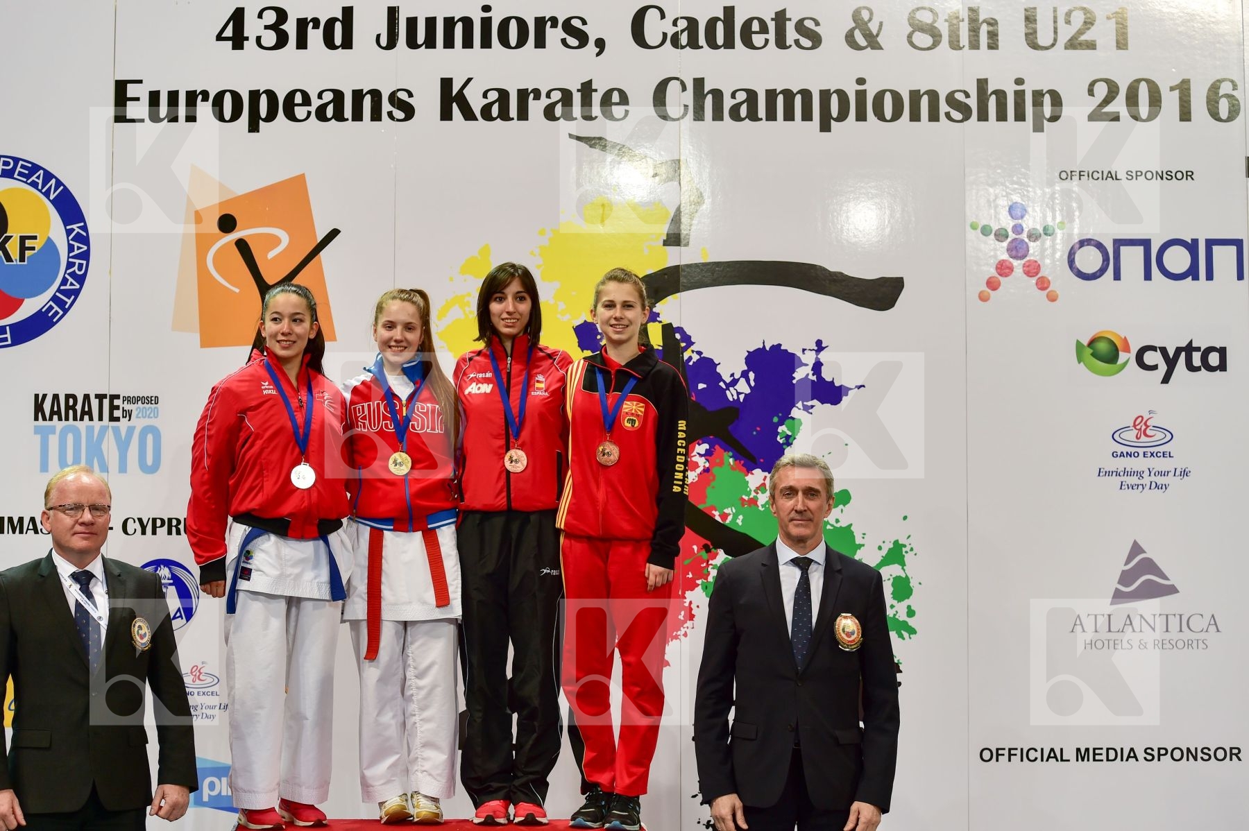 Photo taken during podium of European Cadet, Junior & U21 champi