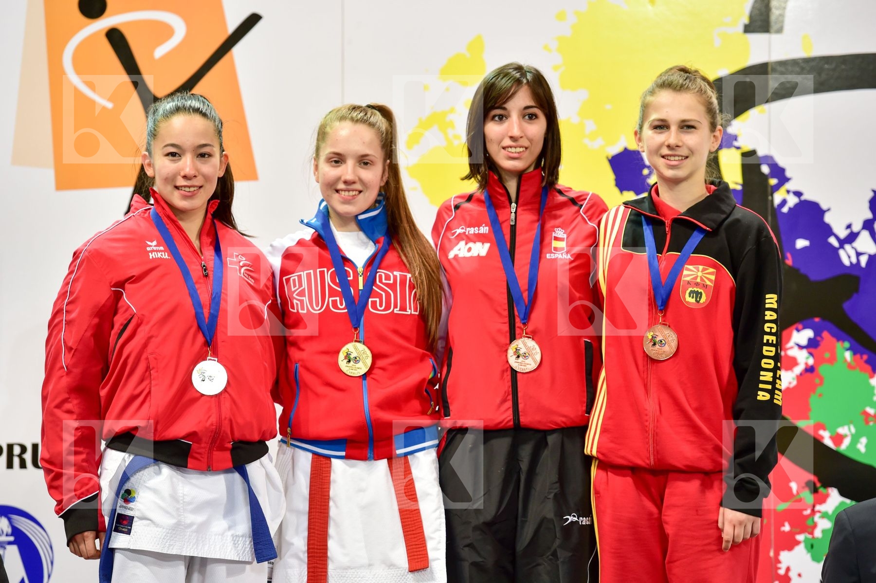 Photo taken during podium of European Cadet, Junior & U21 champi