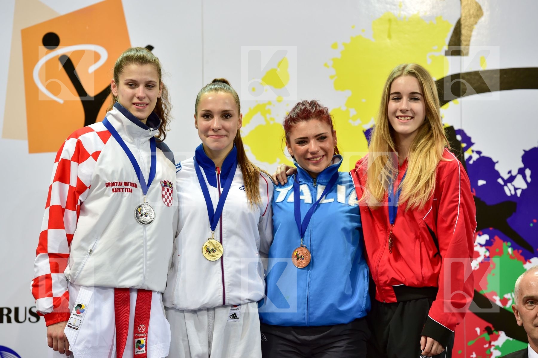 Photo taken during podium of European Cadet, Junior & U21 champi