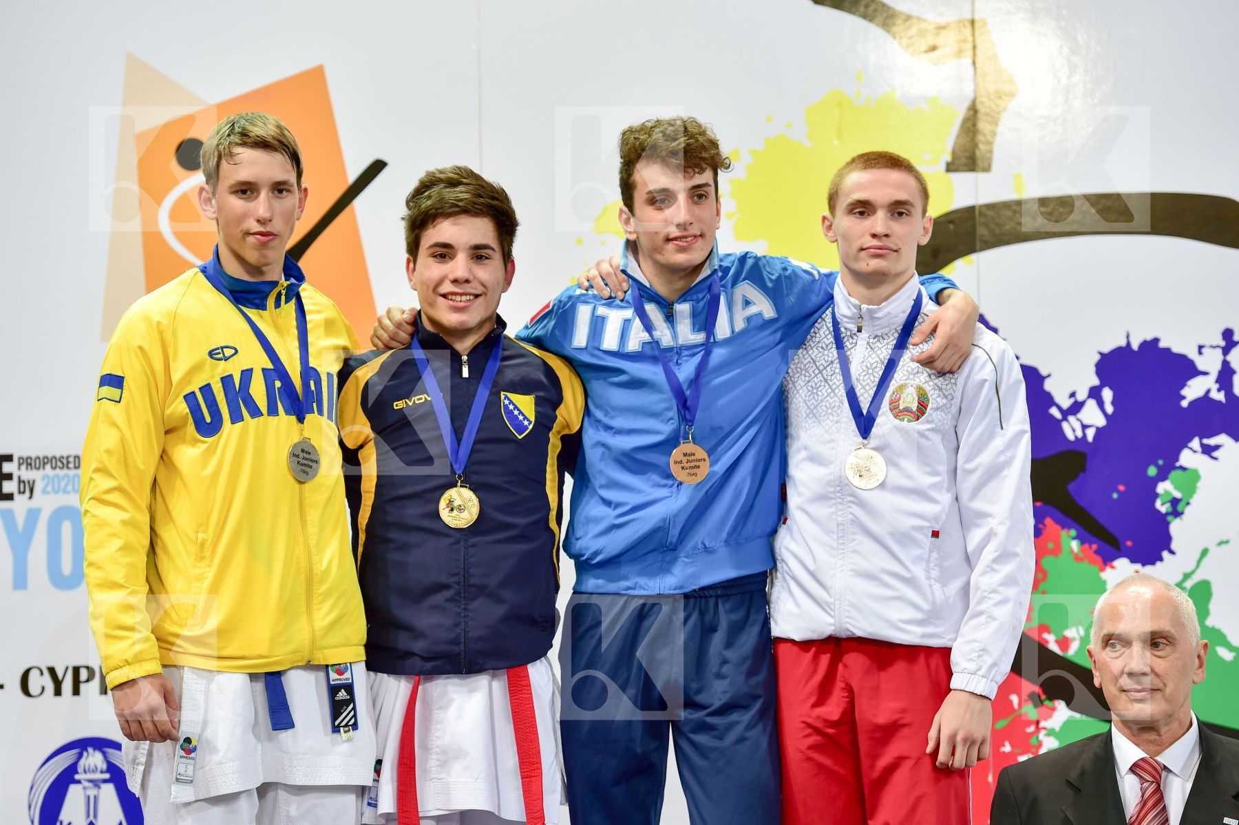 Photo taken during podium of European Cadet, Junior & U21 champi