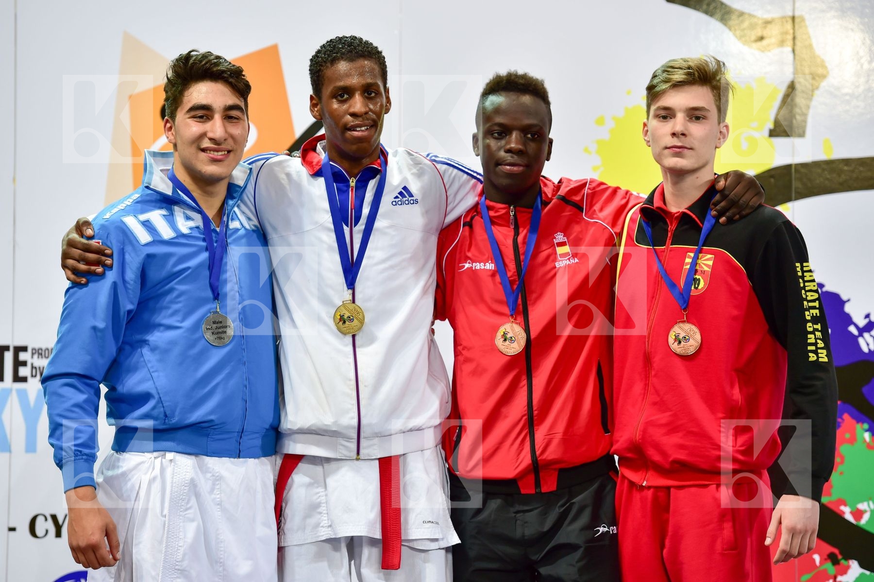 Photo taken during podium of European Cadet, Junior & U21 champi
